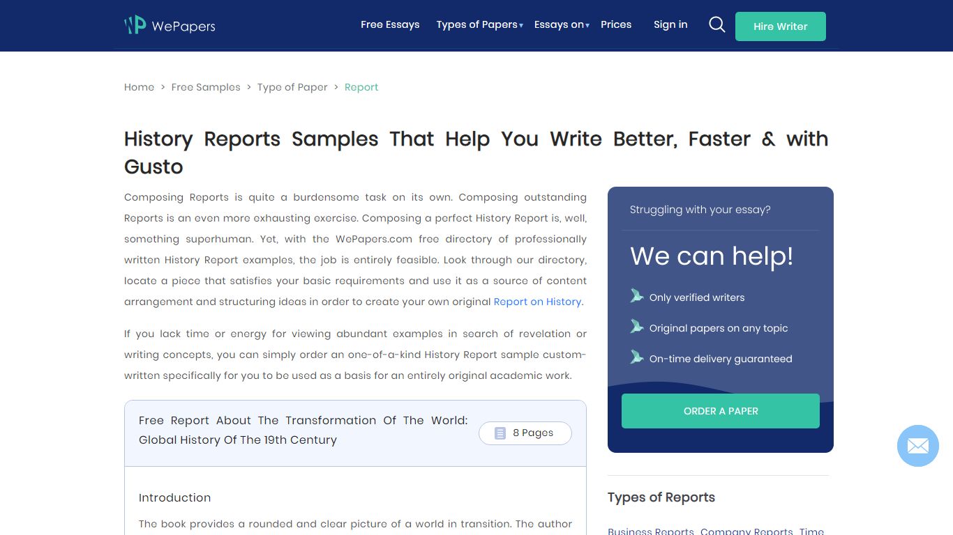 History Report – Free Samples for Every Instance | WePapers